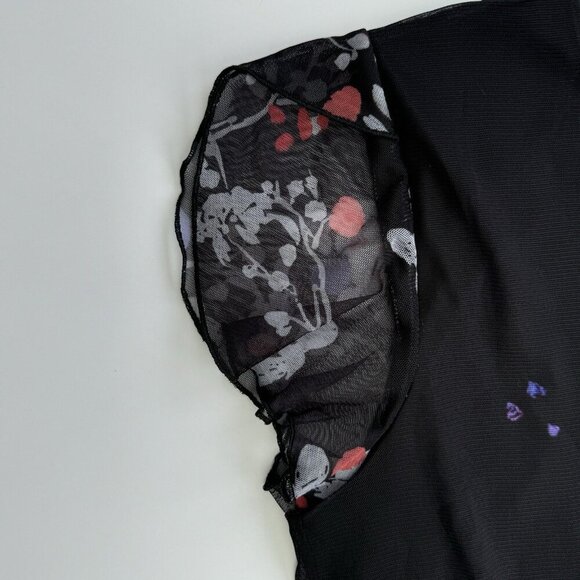 Desigual women's Top Sheer Embellished Rhinestones Floral Black Small - Picture 9 of 16
